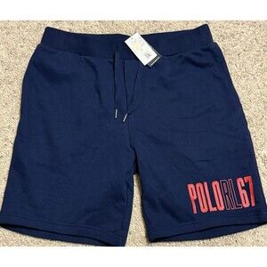 Polo Ralph Lauren 67 Mens Sweat shorts Navy Blue Logo Print  Large New With Tags
